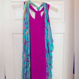 Silk fuschia dress (never worn). Scarf included as an accessory.